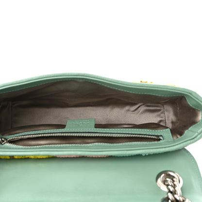 Gucci Sequin Satin Calfskin Matelasse Diagonal Small GG Marmont Shoulder Bag Grigio Argento Verde Chiaro Rosa Giallo Light Water Green 5 of 10