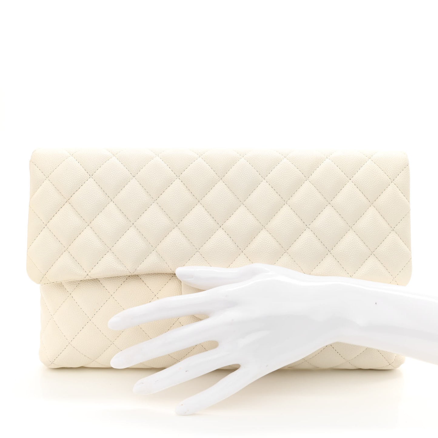 Caviar Quilted Flap Clutch White
