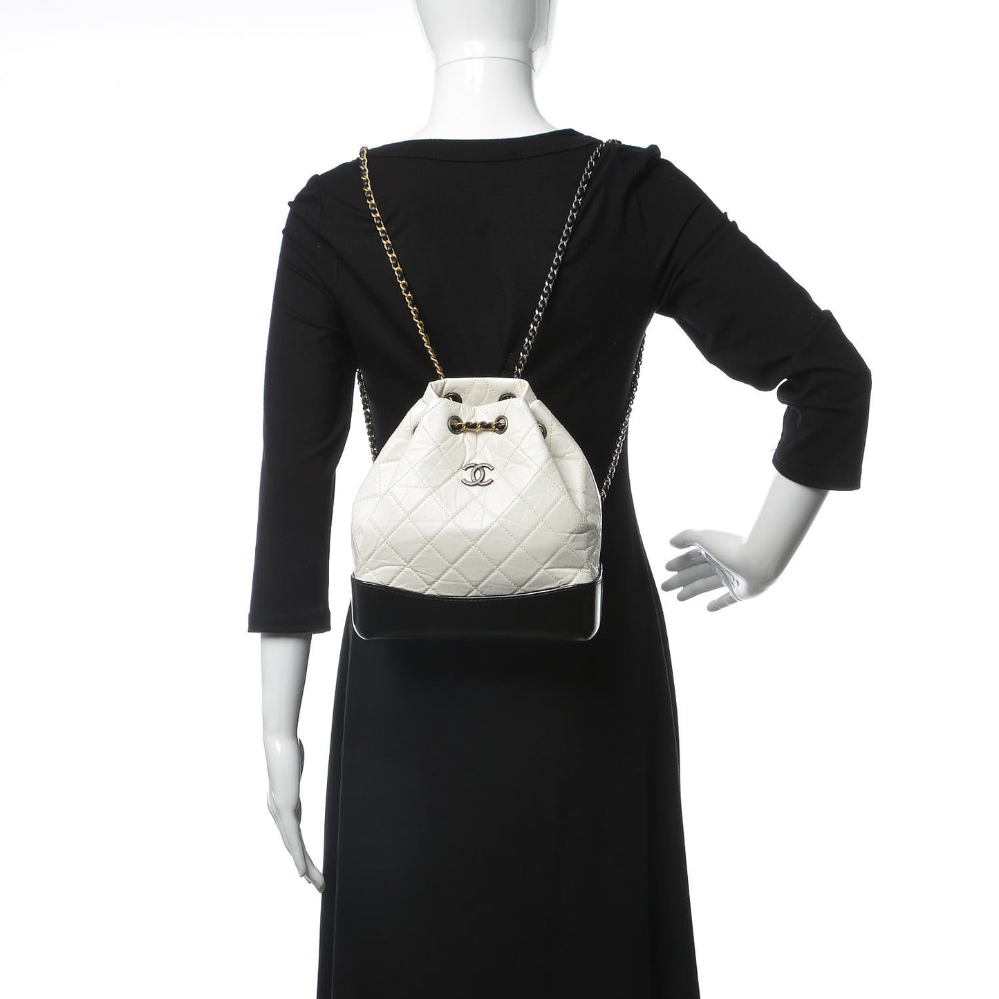 Aged Calfskin Quilted Small Gabrielle Backpack Black White