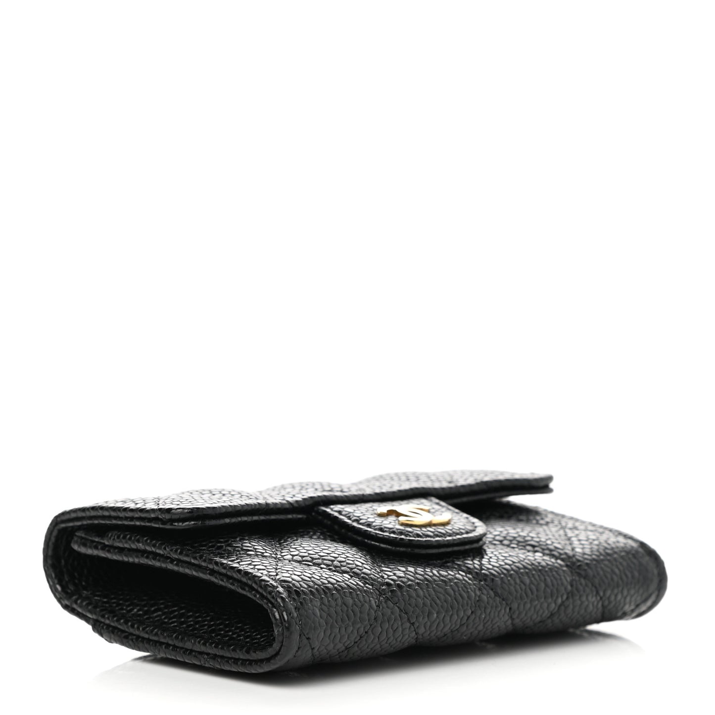 Caviar Quilted Flap Card Holder Wallet Black
