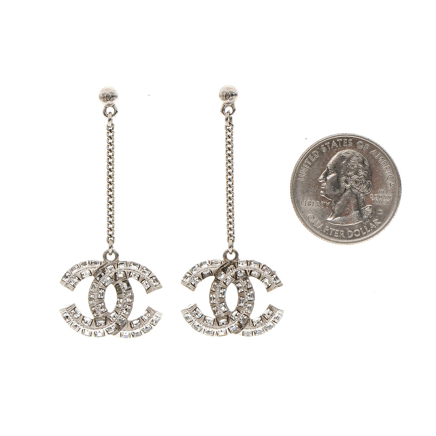 Baguette Crystal CC Dangle Earrings Silver