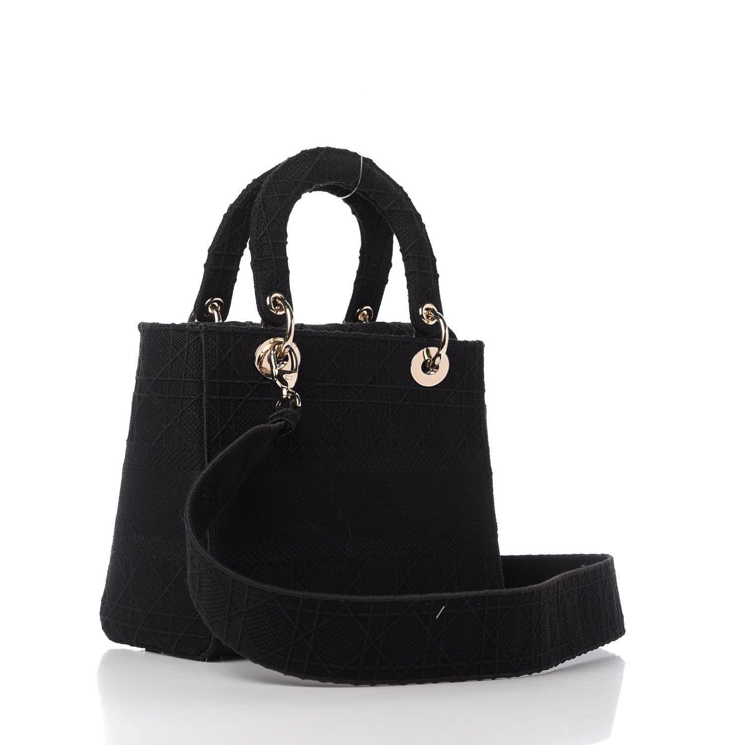 Christian Dior Canvas Embroidered Cannage Medium Lady D-Lite Black 3 of 9