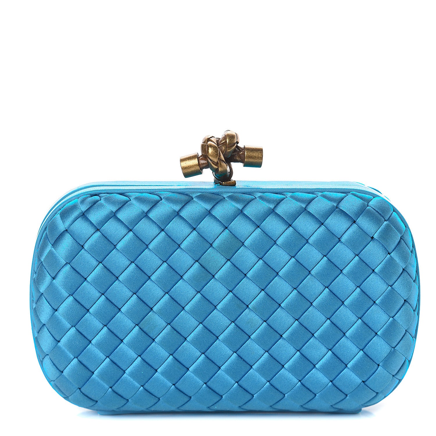 Bottega Veneta Satin Intrecciato Impero Knot Clutch Teal 1 of 7