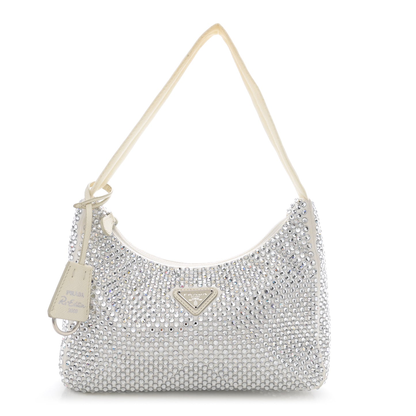 Satin Crystal Mini Re-Edition 2000 Bag White