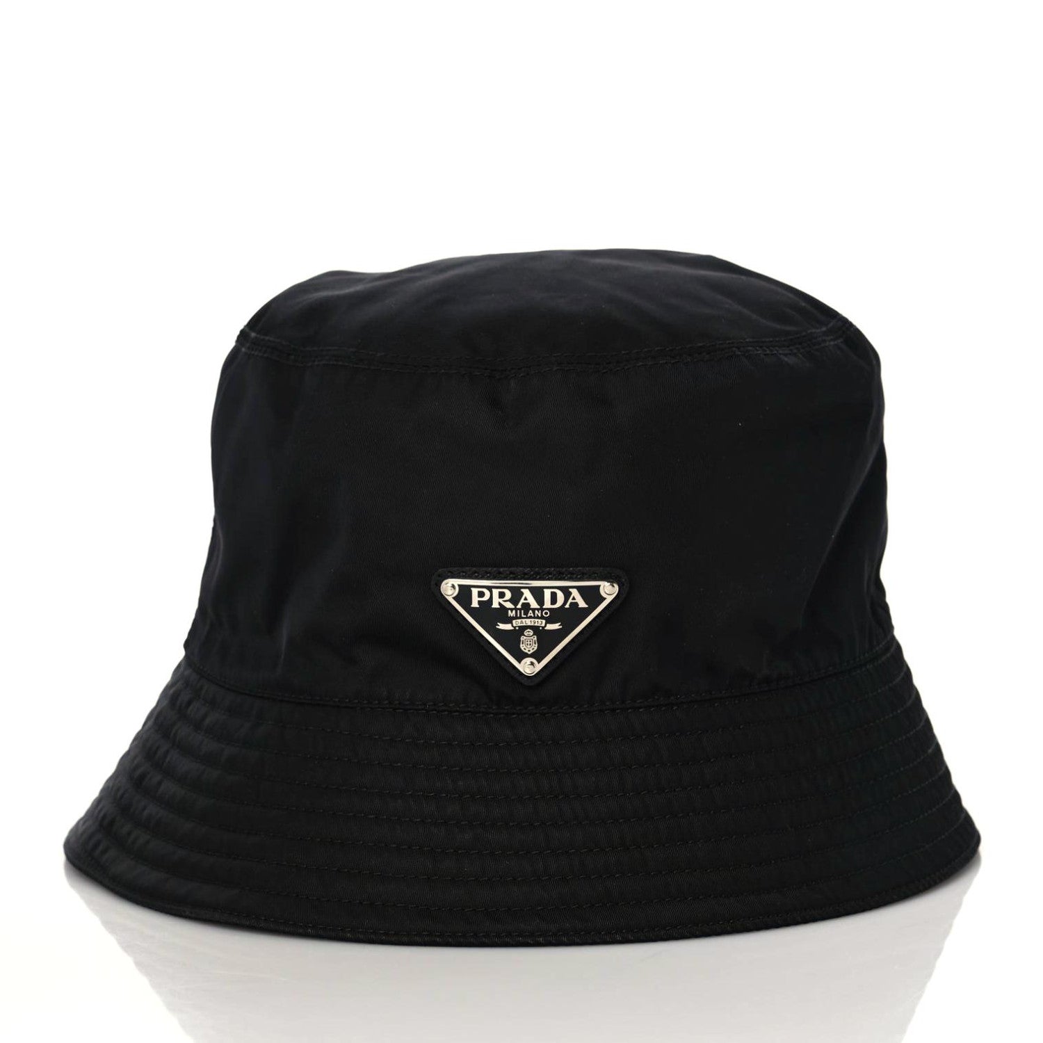 Prada Re-Nylon Metal Triangle Logo Womens Bucket Hat S Black 2 of 7