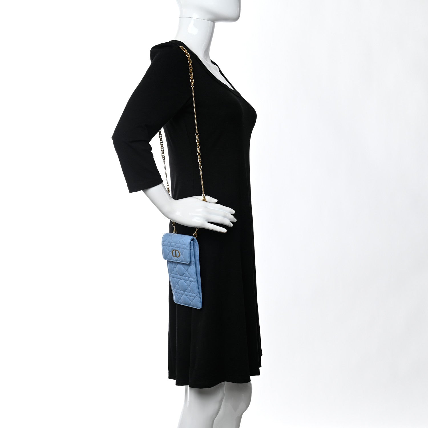 Christian Dior Grained Calfskin Cannage Caro Phone Pouch Holder Cornflower 2 of 10