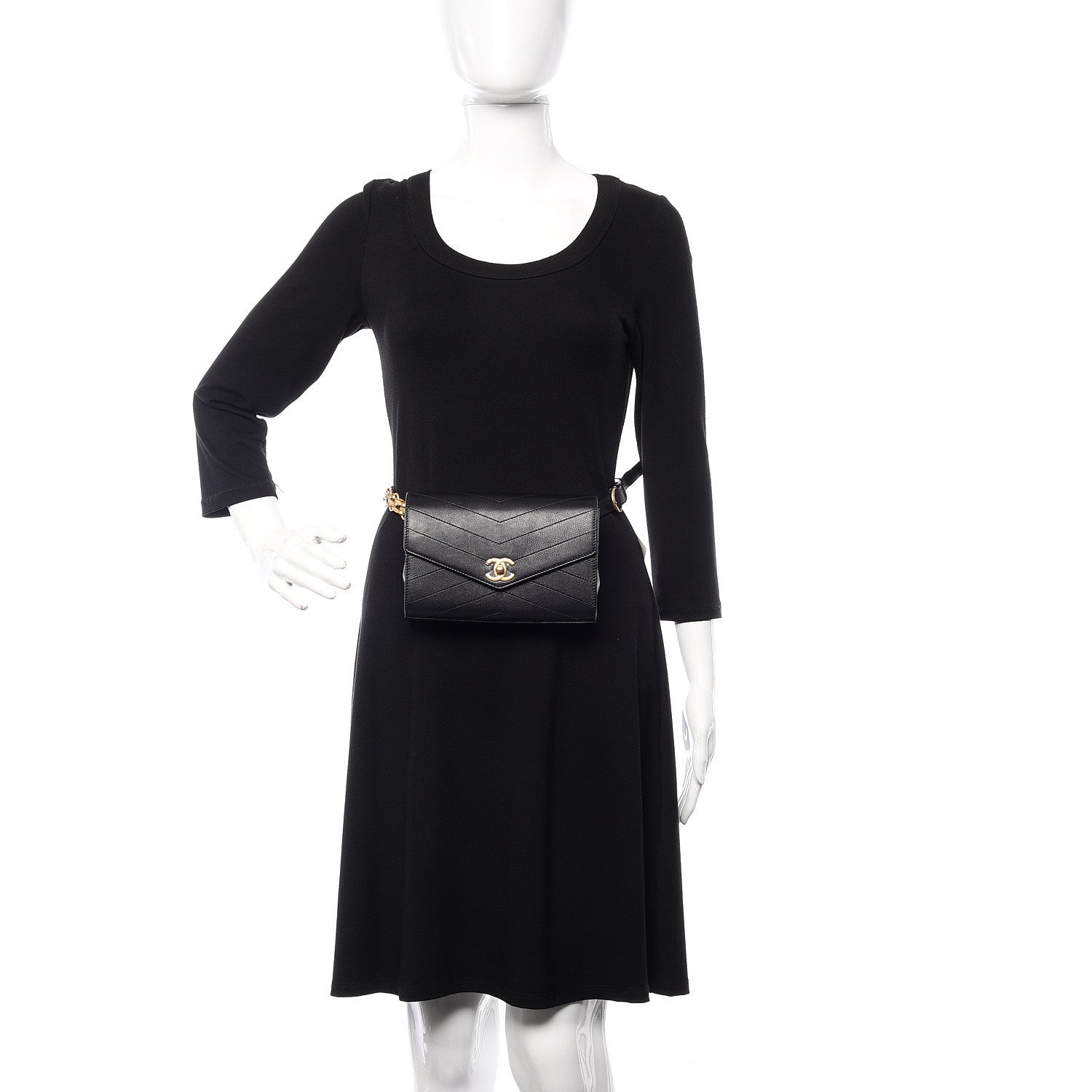 Chanel Calfskin Chevron Stitched Coco Waist Bag Black 2 of 11