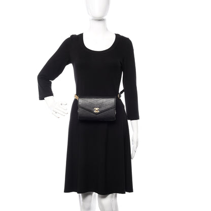 Chanel Calfskin Chevron Stitched Coco Waist Bag Black 2 of 11