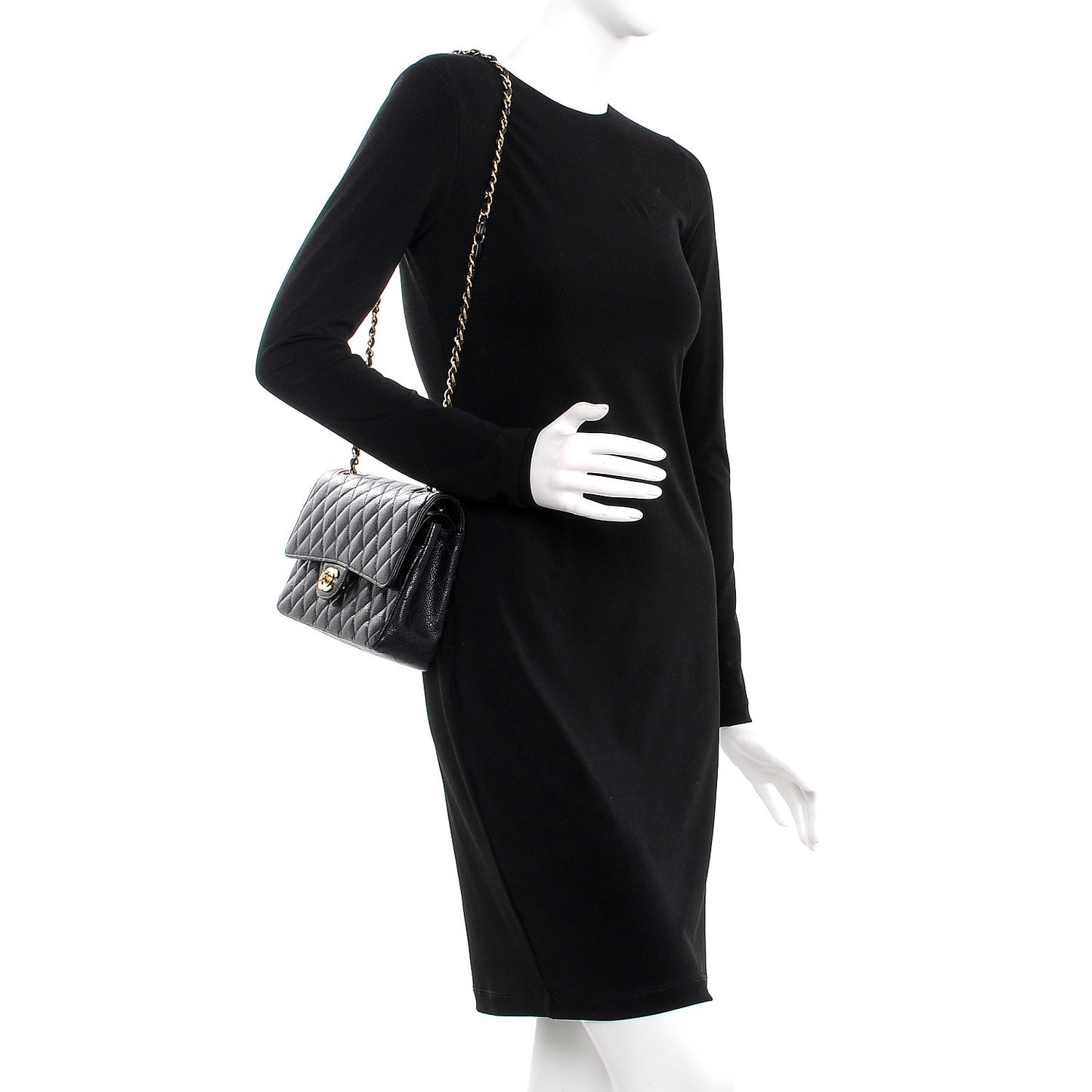 Caviar Quilted Medium Double Flap Black