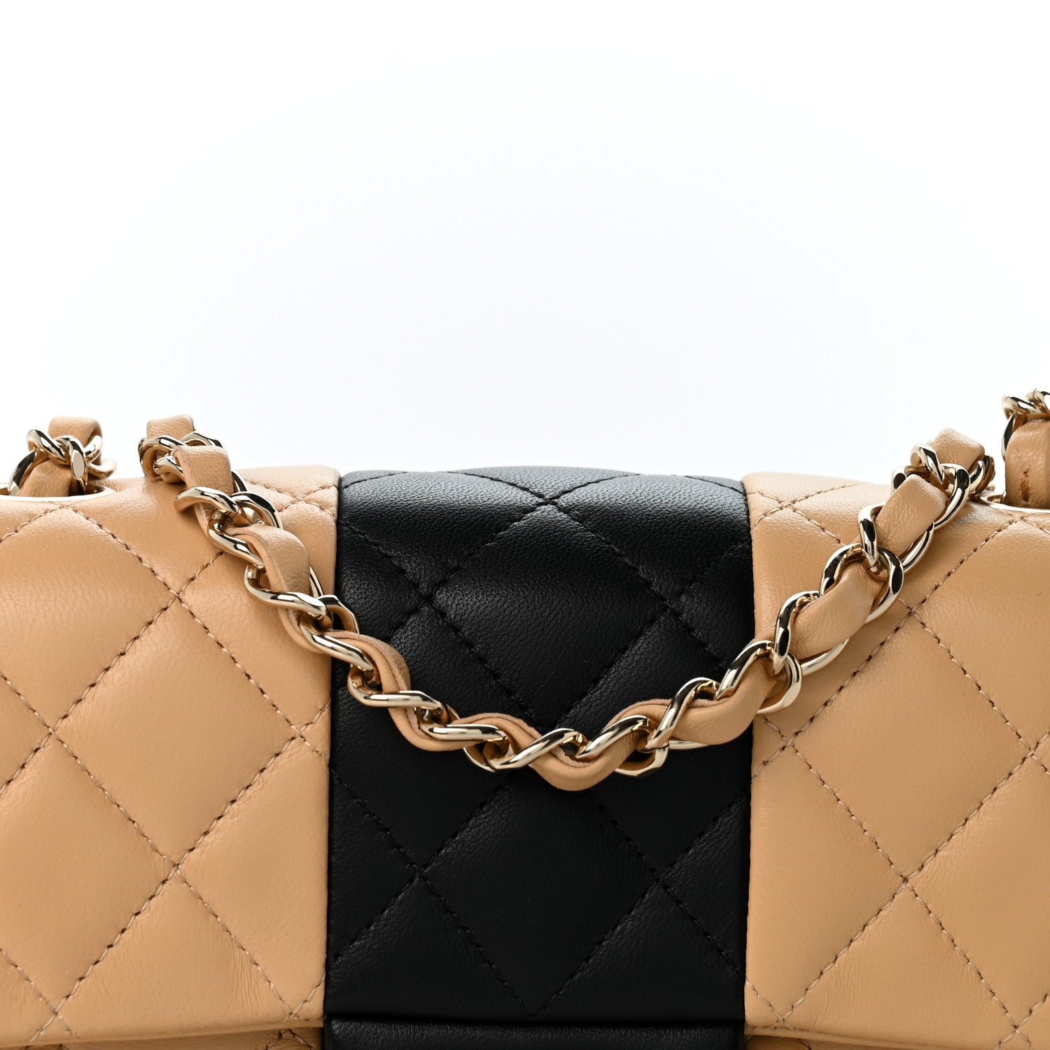 Chanel Lambskin Quilted Mini Rectangular Flap Beige Black 8 of 12
