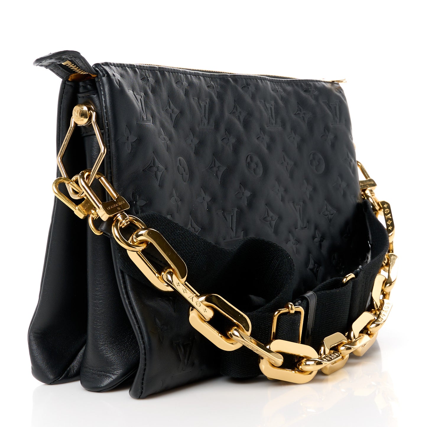Lambskin Embossed Monogram Coussin MM Black