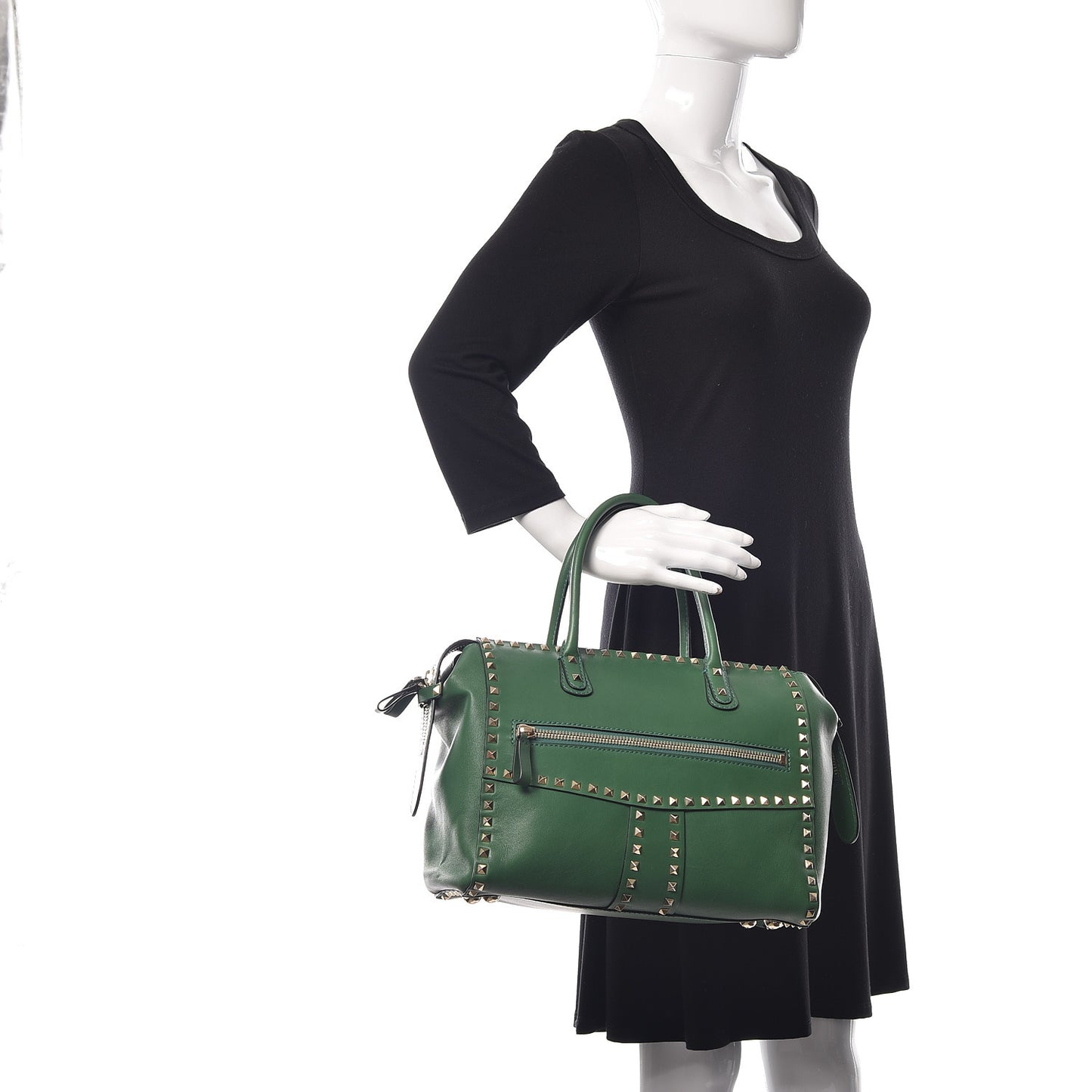 VALENTINO Vitello Rockstud Top Handle Satchel Pop Green