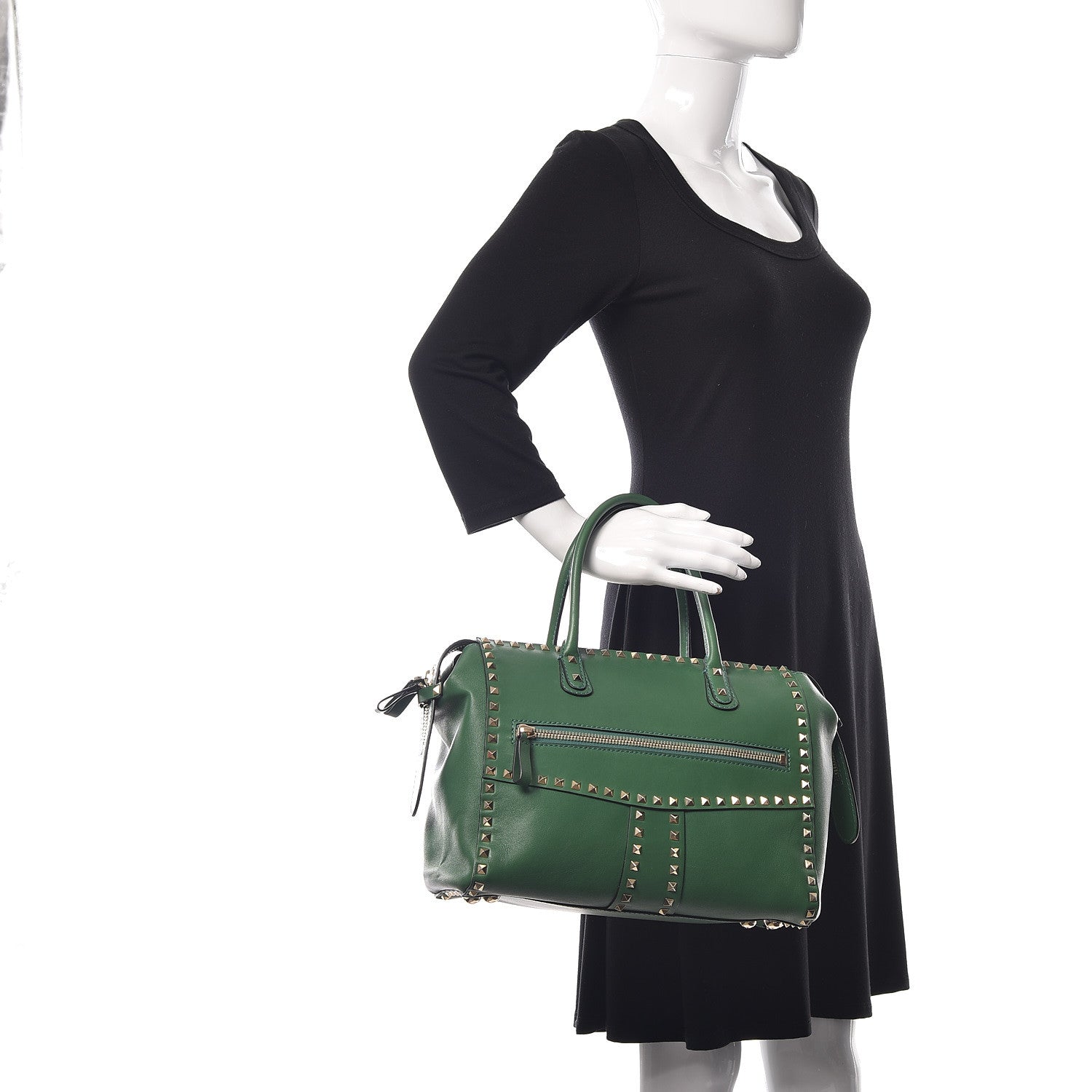 Valentino Garavani VALENTINO Vitello Rockstud Top Handle Satchel Pop Green 2 of 13