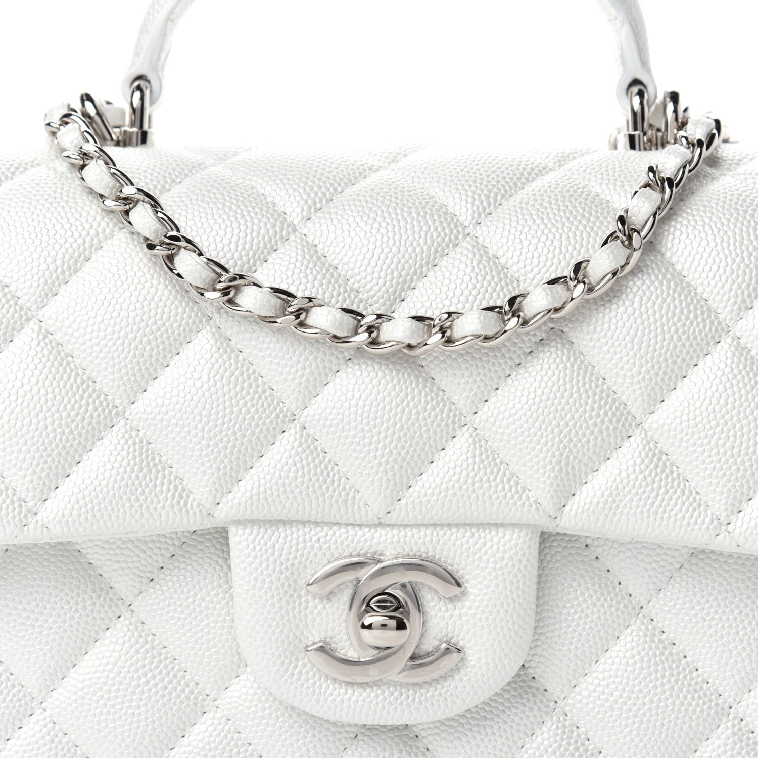 Chanel Iridescent Caviar Quilted Mini Top Handle Rectangular Flap White 10 of 11