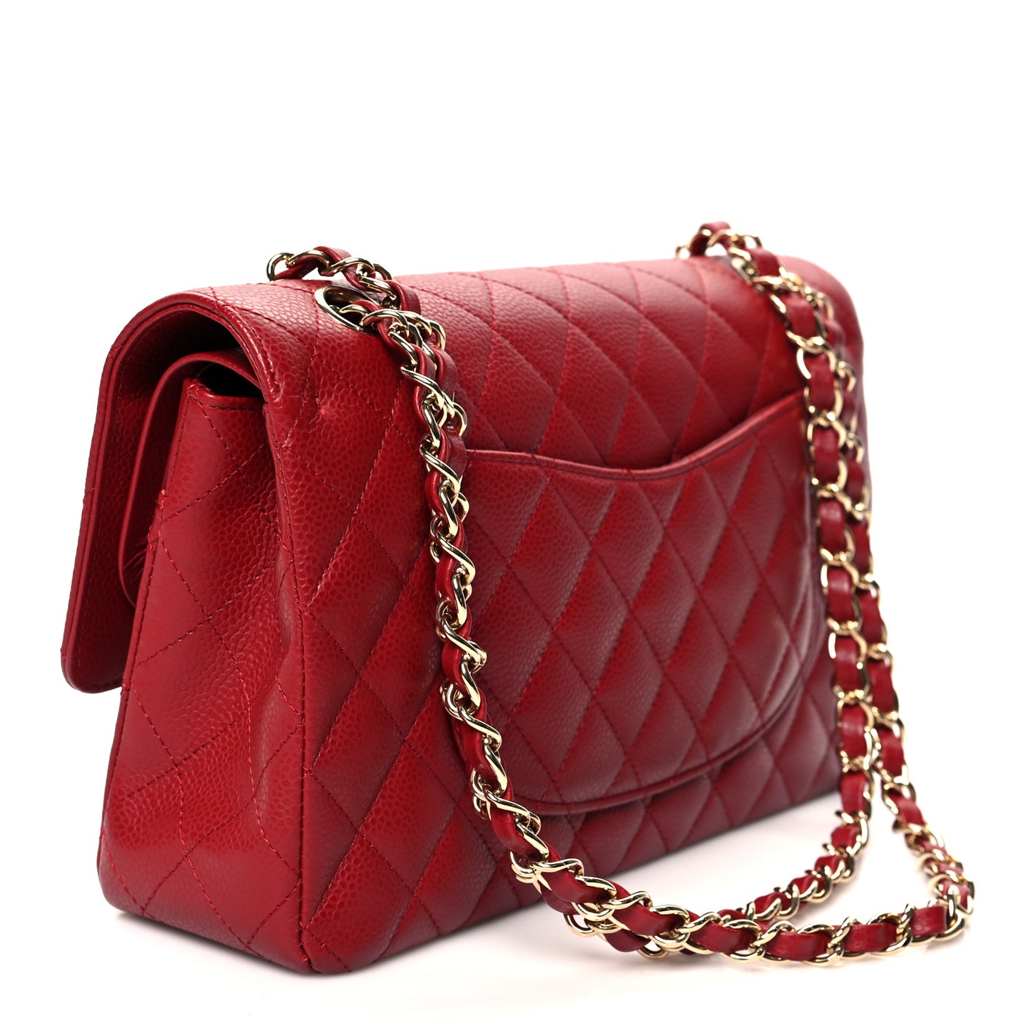 Caviar Quilted Medium Double Flap Dark Red