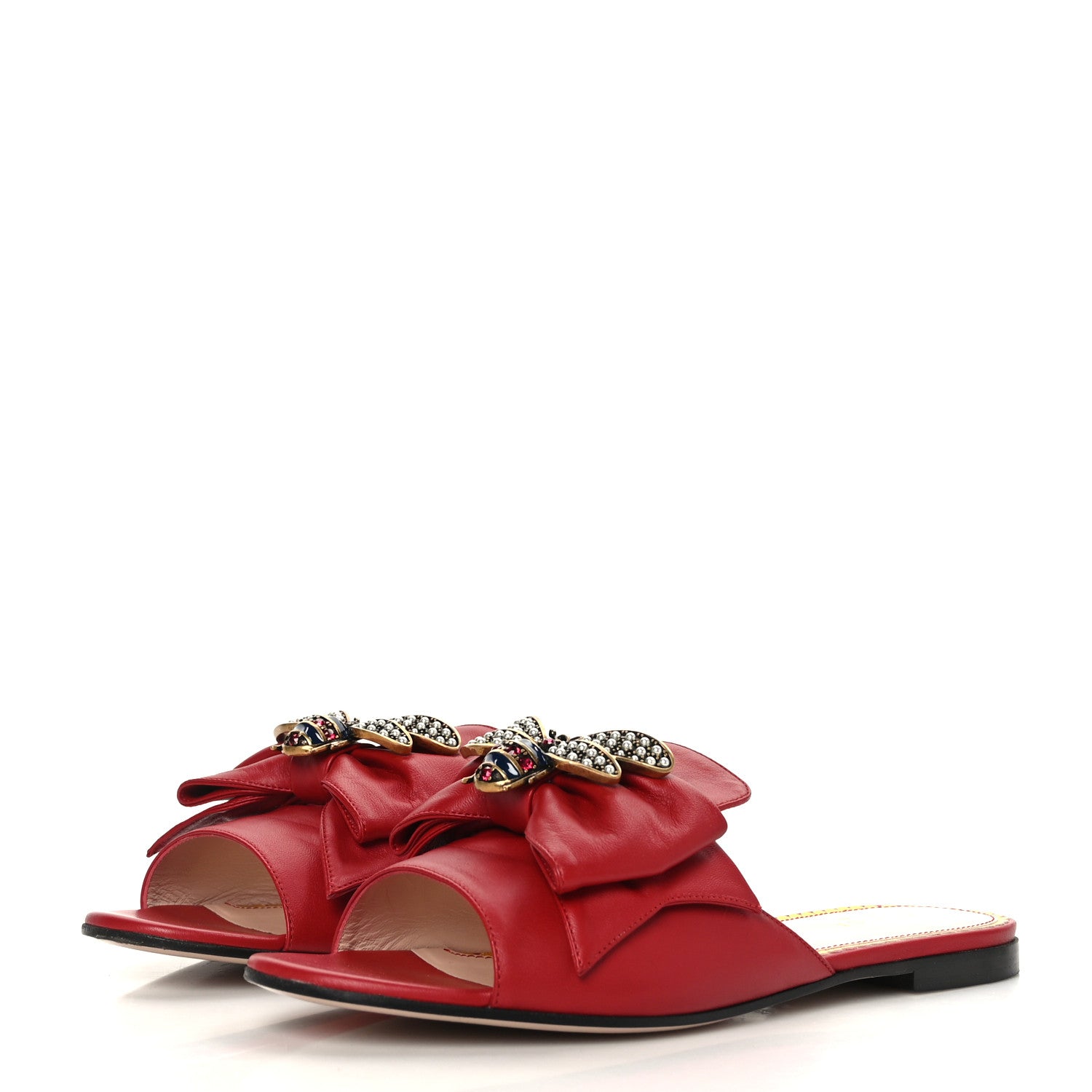 Gucci Nappa Queen Margaret Flat Slide Sandals 38 Hibiscus Red 3 of 7