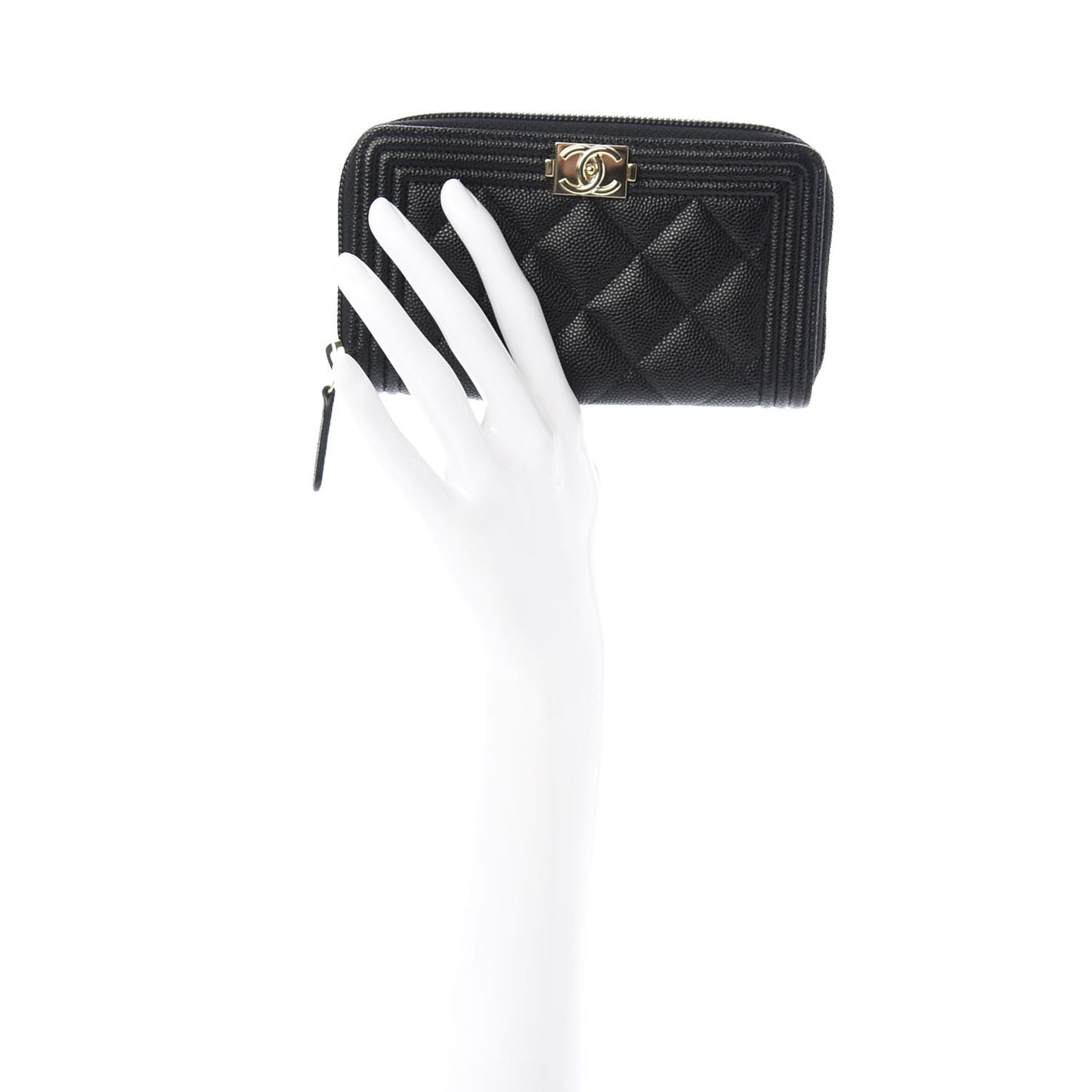 Caviar Quilted Small Boy Zip Around Wallet Black