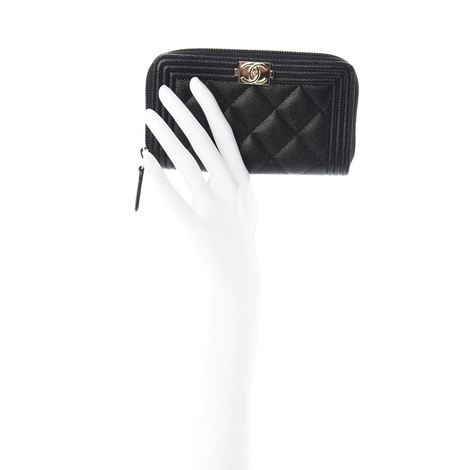 Chanel Caviar Quilted Small Boy Zip Around Wallet Black 2 of 9