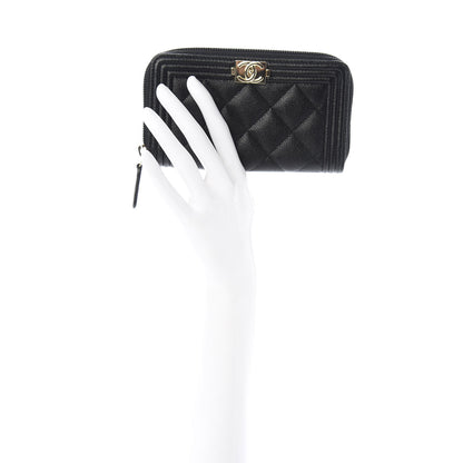 Chanel Caviar Quilted Small Boy Zip Around Wallet Black 2 of 9