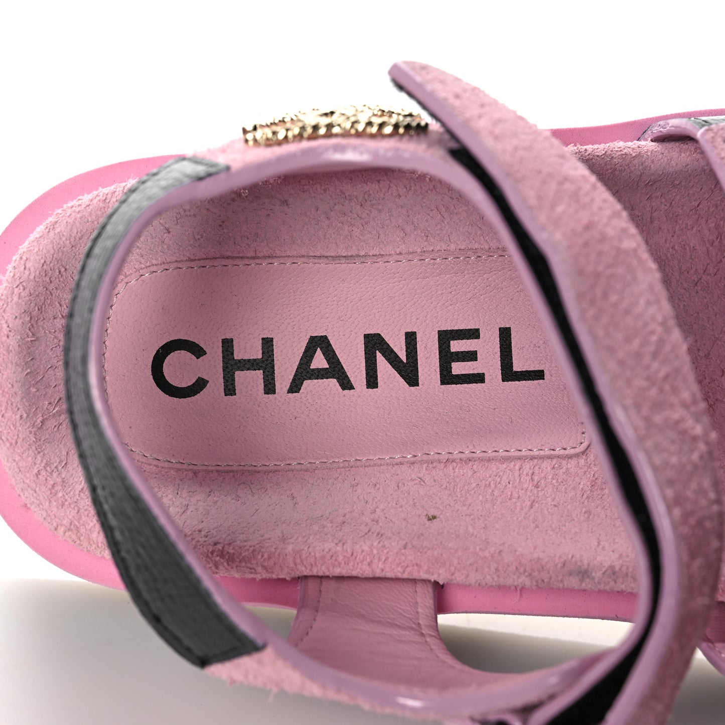 Suede Calfskin Velcro Flat Sandals 40 Light Pink