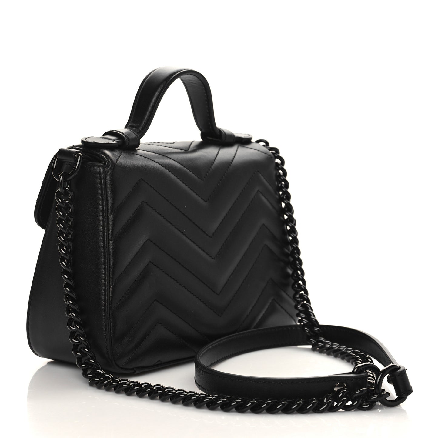 Calfskin Matelasse Monochrome Mini GG Marmont Top Handle Shoulder Bag Black