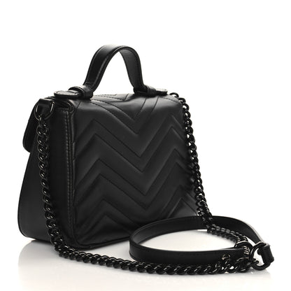 Gucci Calfskin Matelasse Monochrome Mini GG Marmont Top Handle Shoulder Bag Black 3 of 6