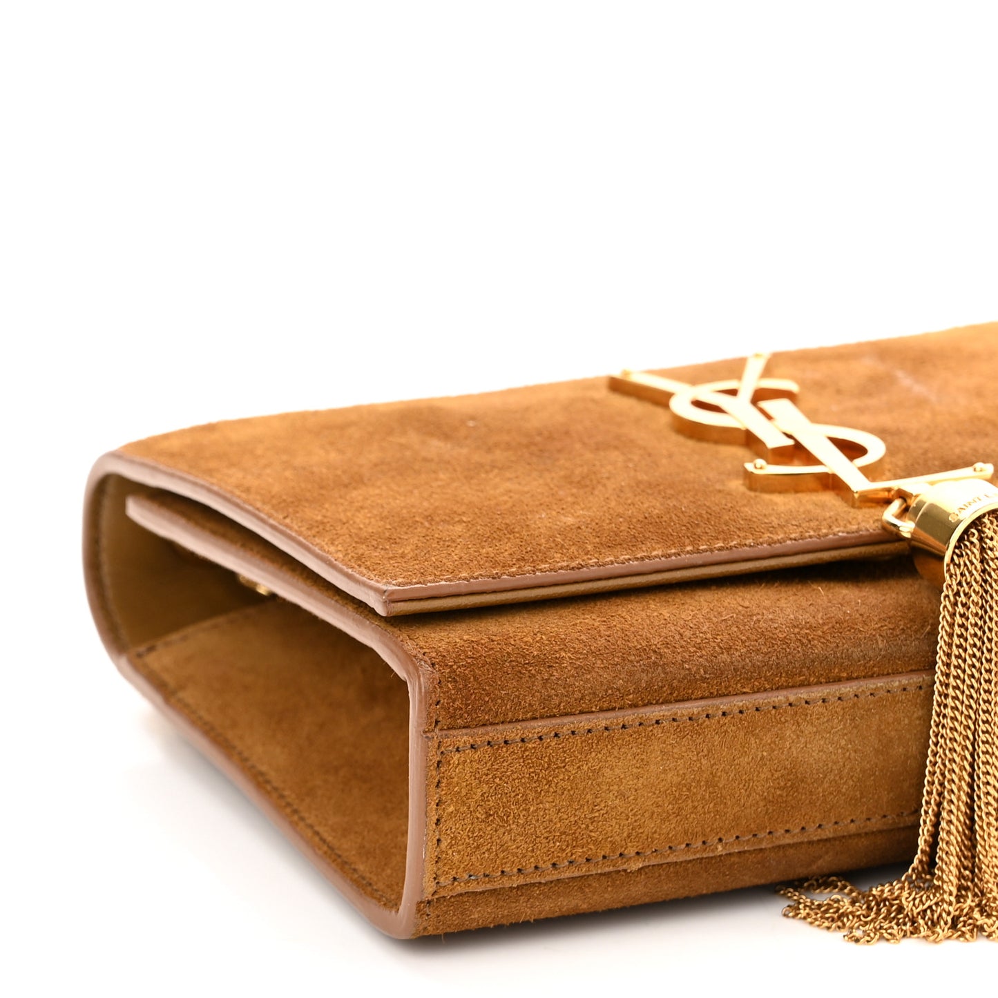 Suede Small Classic Monogram Kate Tassel Satchel Light Ochre