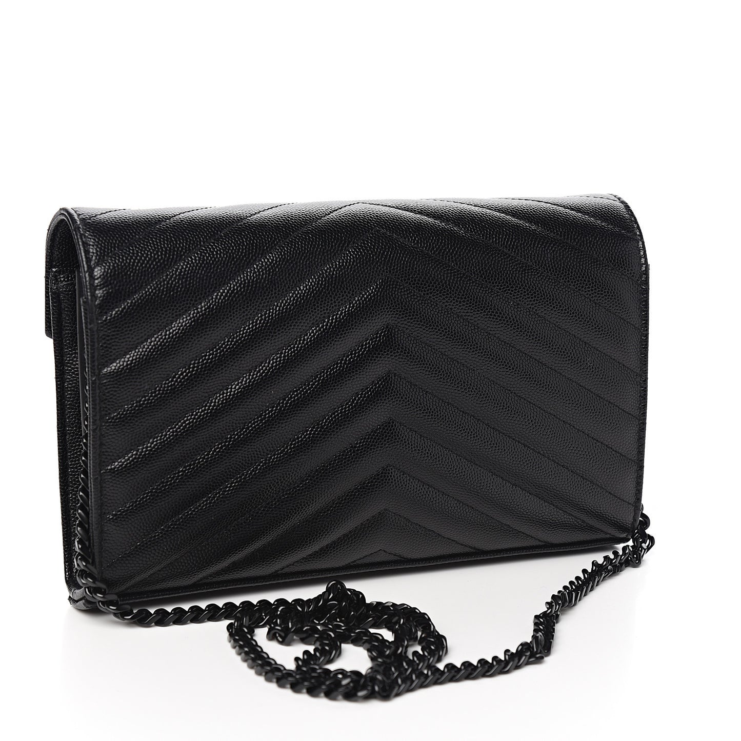 Grain De Poudre Matelasse Chevron Monogram Chain Wallet Black