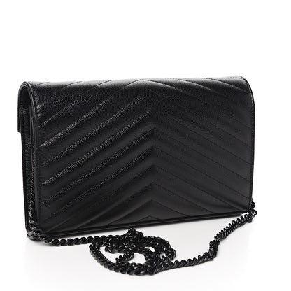 Saint Laurent Grain De Poudre Matelasse Chevron Monogram Chain Wallet Black 2 of 8