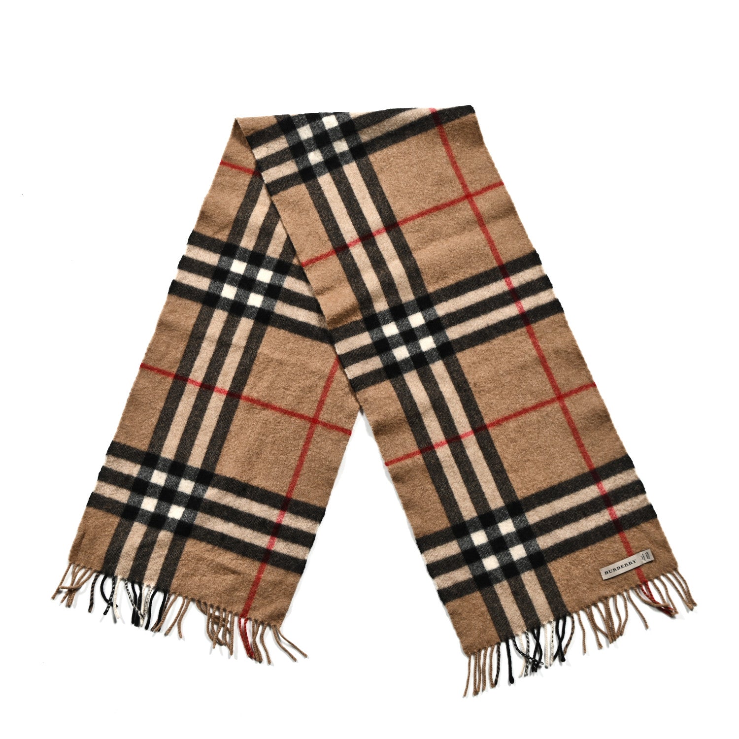 Burberry Cashmere Giant Check Fringe Scarf Camel 2 of 3
