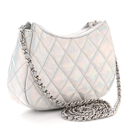 Chanel Iridescent Mirror Goatskin Quilted Clutch With Chain Silver 2 of 12