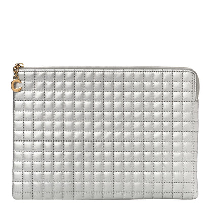 Celine Laminated Calfskin Quilted C Charm Pouch Silver 1 of 9