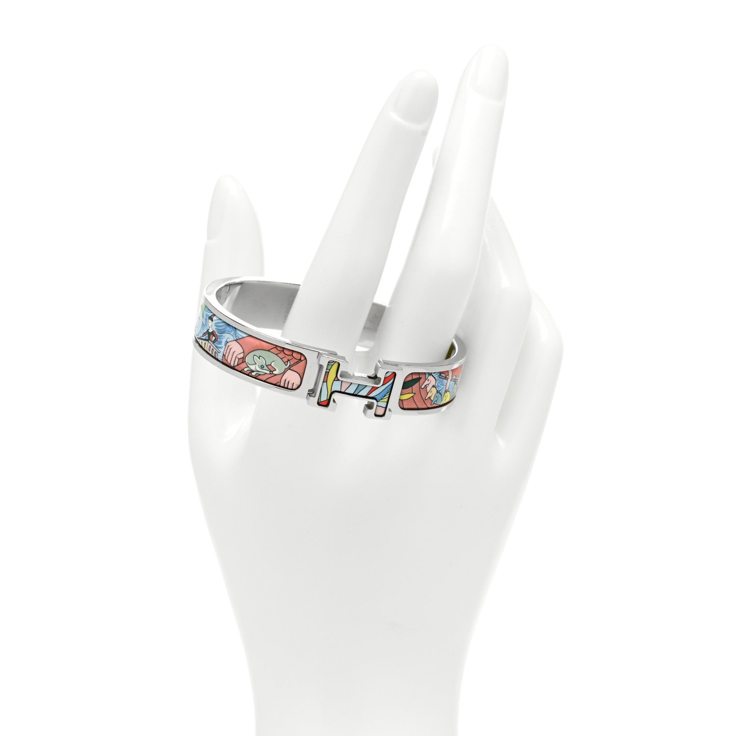 Hermes Enamel Narrow Print Cosmographia Universalis Clic Clac H Bracelet PM Album De Soie 2 of 4