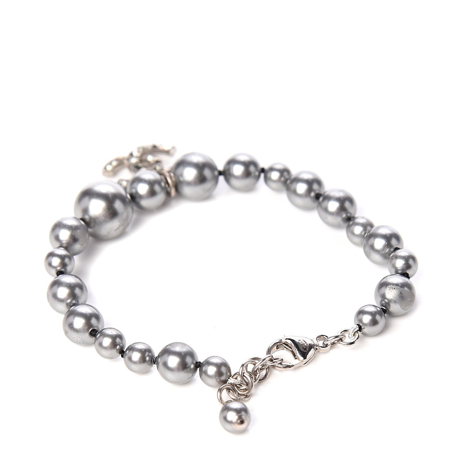 Chanel Crystal Pearl CC Bracelet Grey Silver 2 of 4