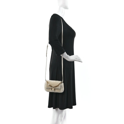 Fendi Shearling Shiny Nappa Micro Baguette Latte Panna 2 of 9