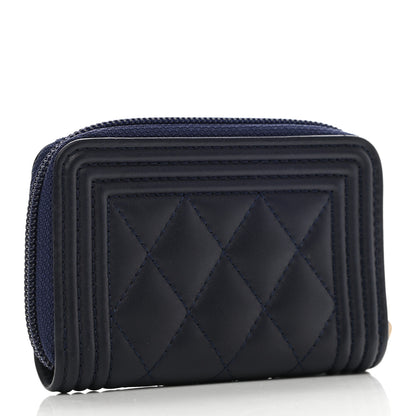 Chanel Lambskin Quilted Boy Zip Around Coin Purse Wallet Blue 3 of 7