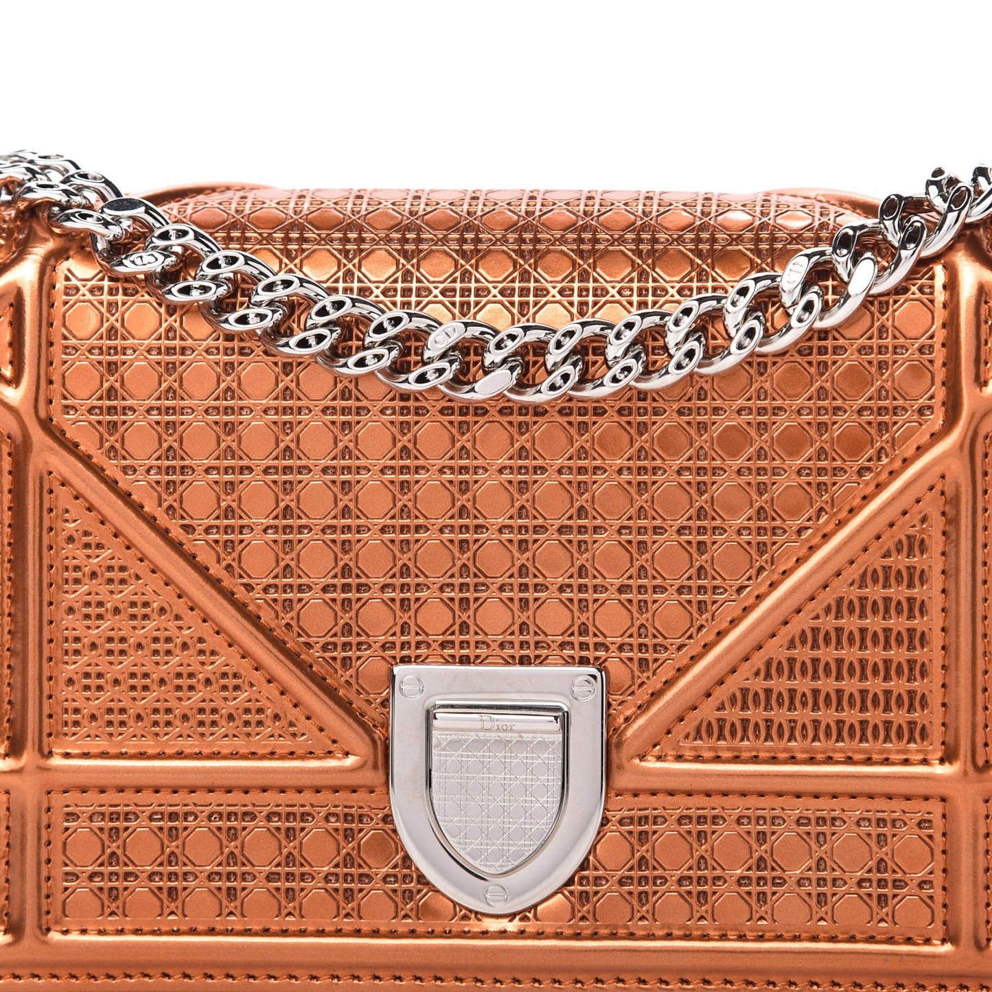 Metallic Patent Micro-Cannage Mini Diorama Flap Bag Orange
