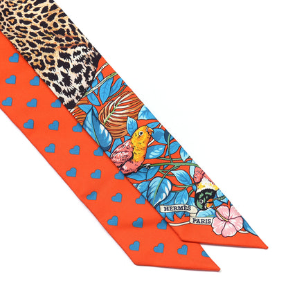 Hermes Silk Jungle Love Love Twilly Orange Bleu Brun 2 of 4