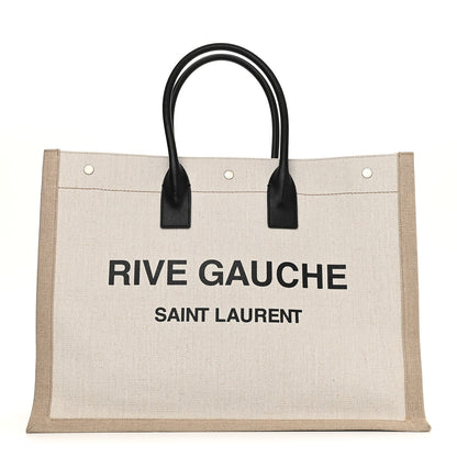 Saint Laurent Linen Calfskin Rive Gauche Tote Optic White 1 of 10