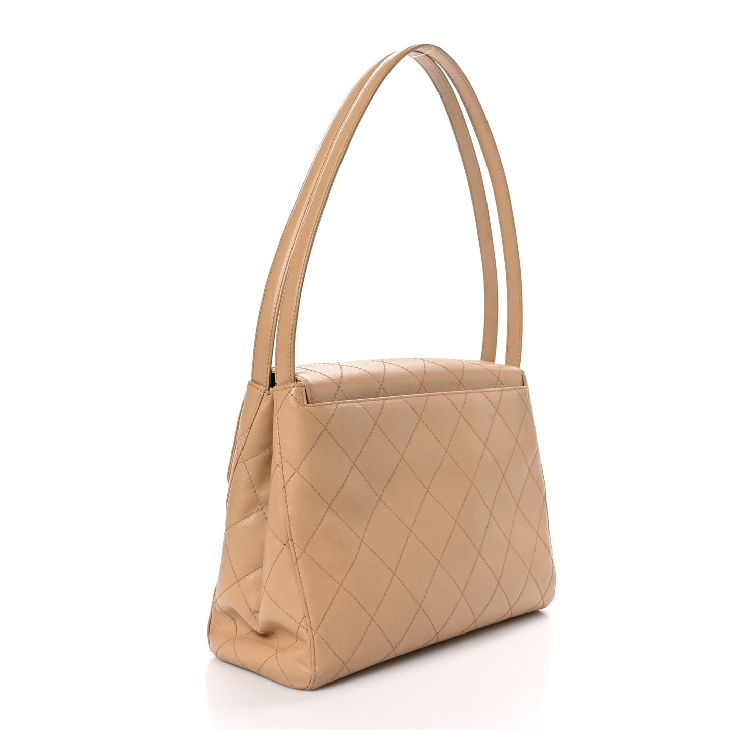 Caviar Stitched Shoulder Flap Bag Beige