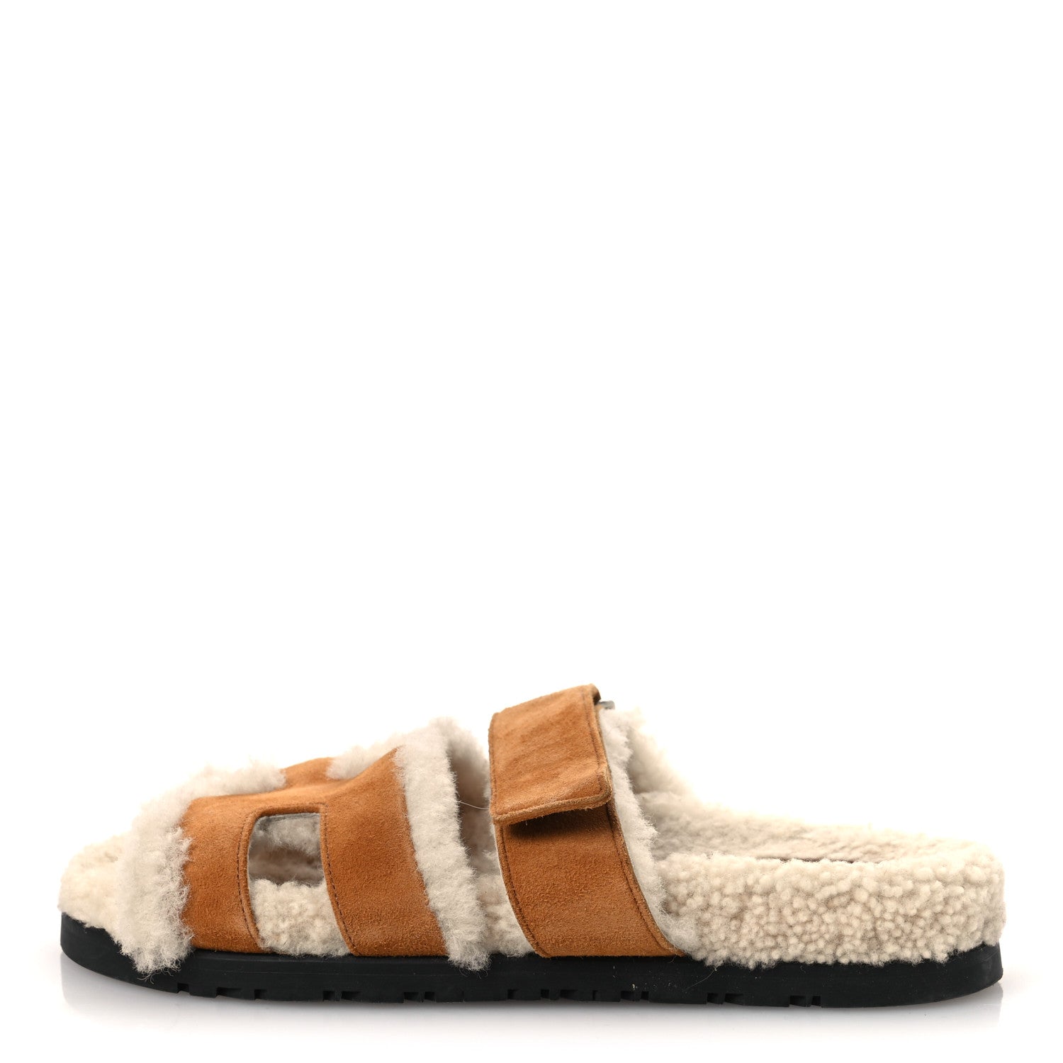 Hermes Suede Goatskin Woolskin Womens Chypre Sandals 36.5 Naturel Ecru 1 of 11