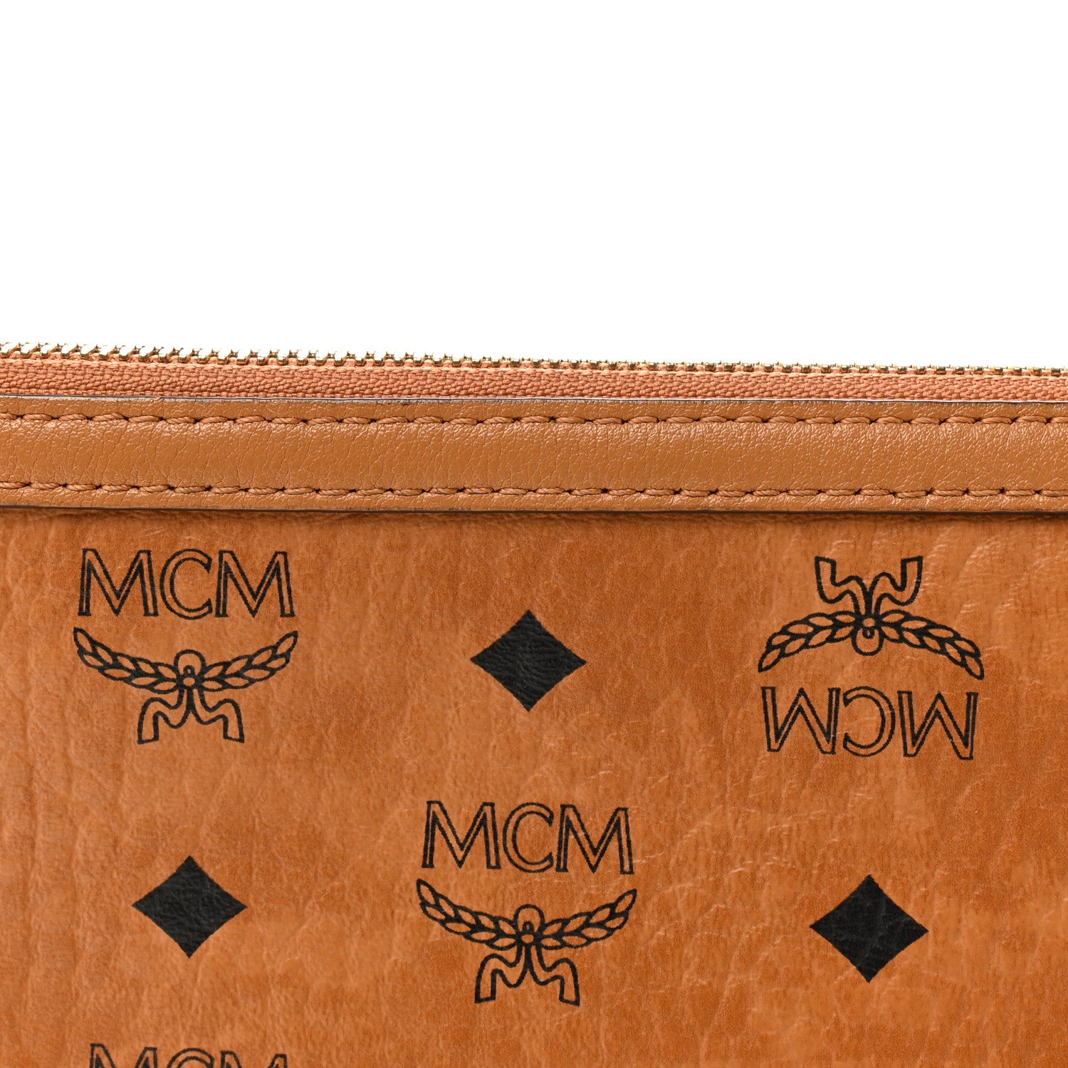 MCM Visetos Liz Shopper Tote Pouch Cognac 7 of 9