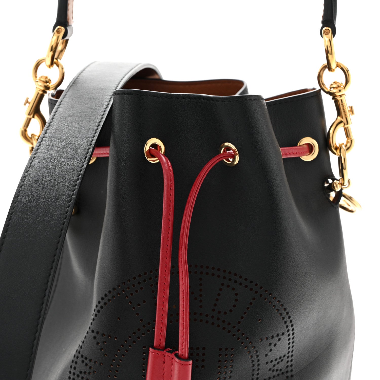 Fendi Vitello Grace F is Fendi Stamp Patch Perforated Small Mon Tresor Bucket Bag Black 7 of 9