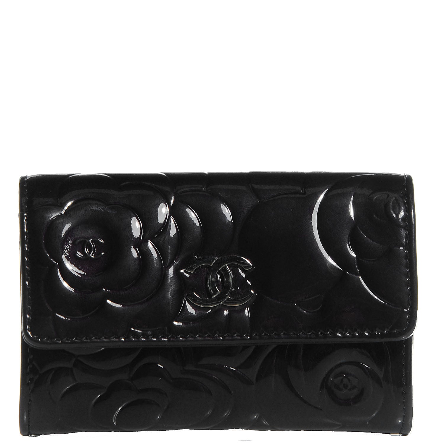 Chanel Patent Camellia Embossed Card Holder Black 1 of 9