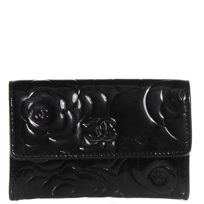 Chanel Patent Camellia Embossed Card Holder Black 1 of 9