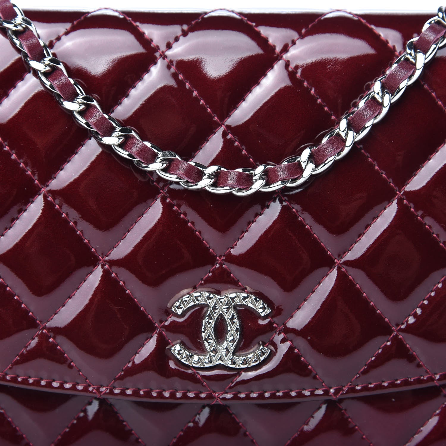 Chanel Patent Quilted Brilliant Wallet On Chain WOC Red 11 of 12
