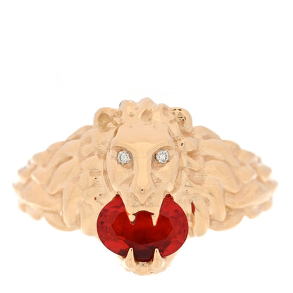 Gucci 18K Yellow Gold Diamond Fire Opal Lion Head Ring 54 6.75 1 of 4