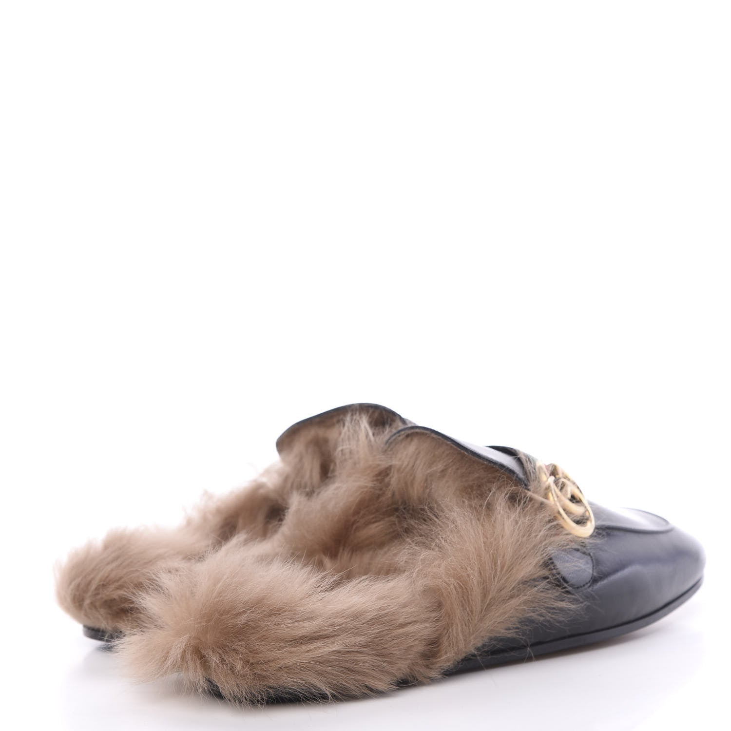 Gucci Goatskin Fur Web GG Mens Princetown Slippers 7 Black 4 of 7