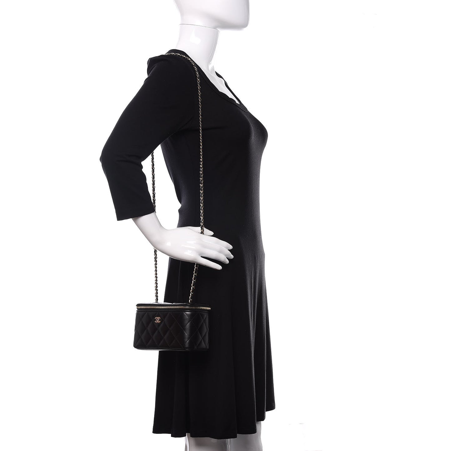 Lambskin Quilted Small Vanity Case With Chain Black