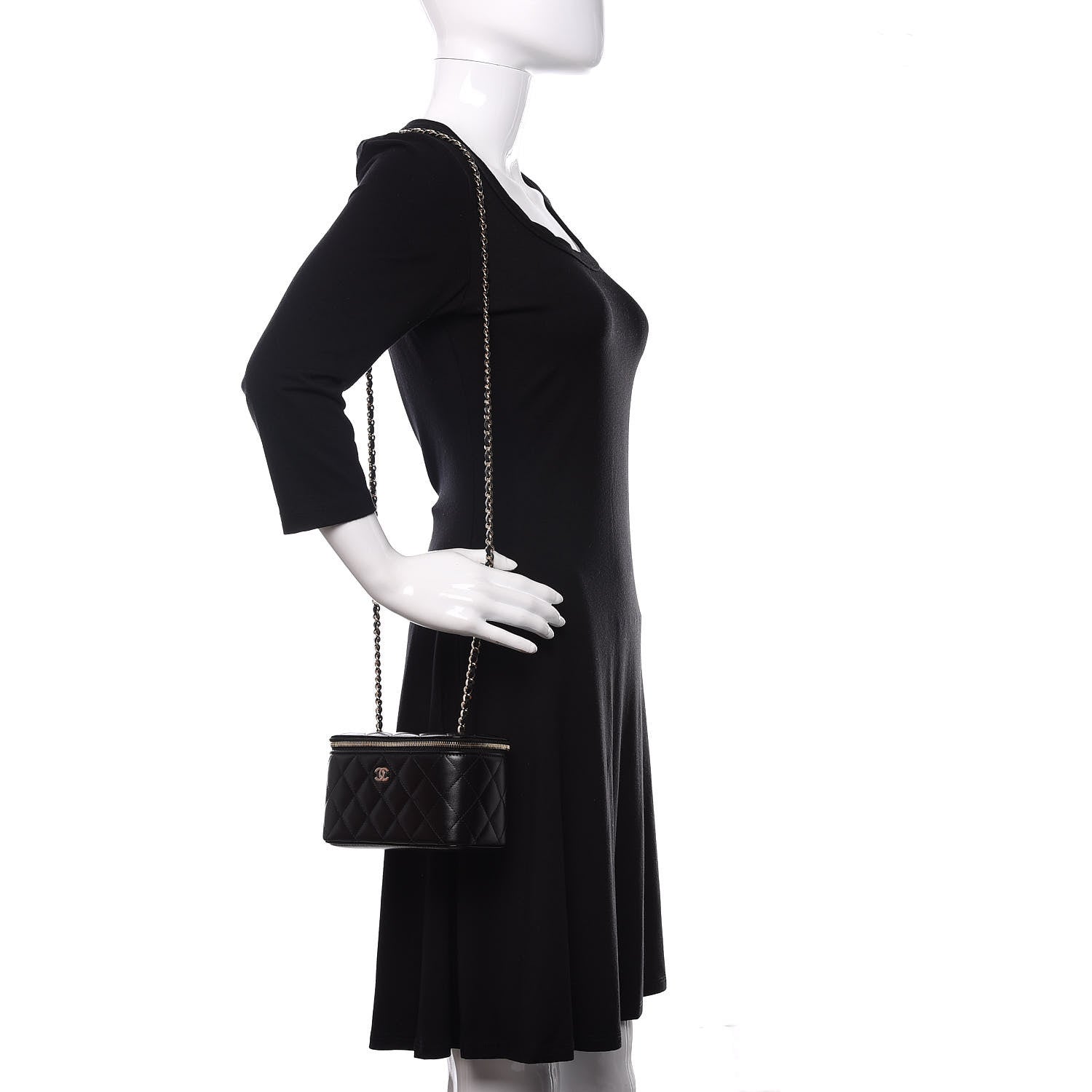 Chanel Lambskin Quilted Small Vanity Case With Chain Black 2 of 11